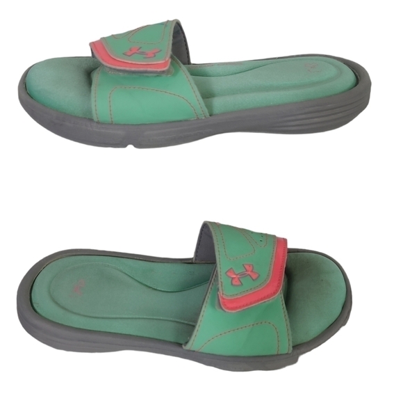 Under Armour Ignite Mint Green & Neon Pink Slide Sandals w/ Memory Foam Footbeds - Picture 1 of 9